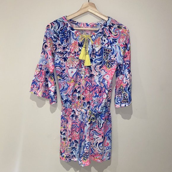 Lilly Pulitzer Bell Sleeve Romper Yellow Tassels Beachy Summer Vacation XXS - Picture 3 of 12